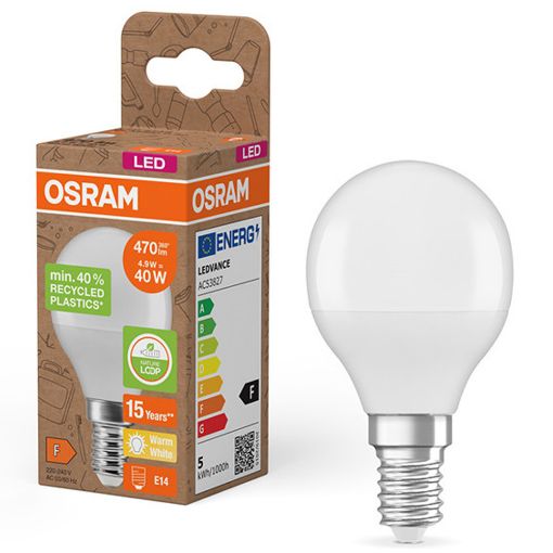 Εικόνα της Λάμπα LED Osram E14 P45 Mat 2700K 470lm 4.9W Warm White