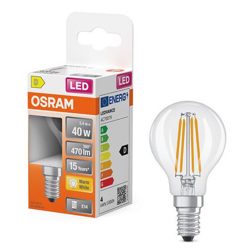 Εικόνα της Λάμπα LED Osram E14 P45 Filament 2700K 470lm 3.4W Warm White