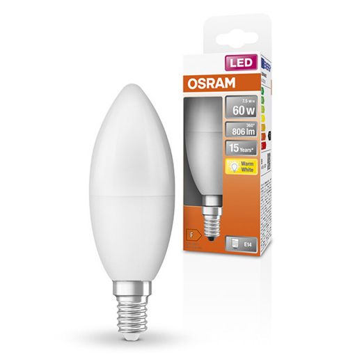 Εικόνα της Λάμπα LED Osram E14 Candle B39 Mat 2700K 806lm 7.5W Warm White