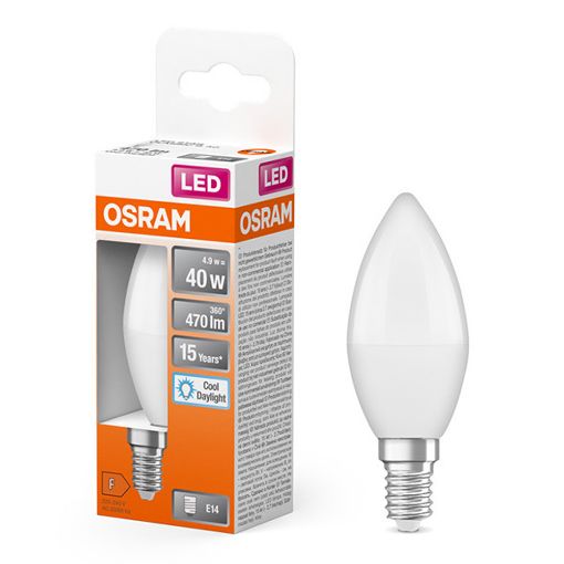 Εικόνα της Λάμπα LED Osram E14 Candle B37 Mat 6500K 470lm 4.9W Cold White