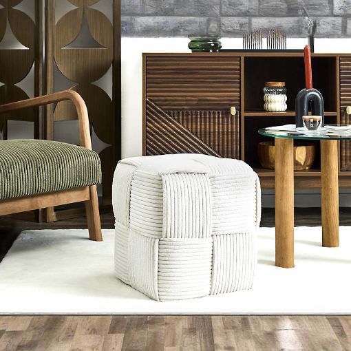 Εικόνα της Σκαμπό Πουφ Home Deco Factory Scott 36x36x38cm Beige HD0538