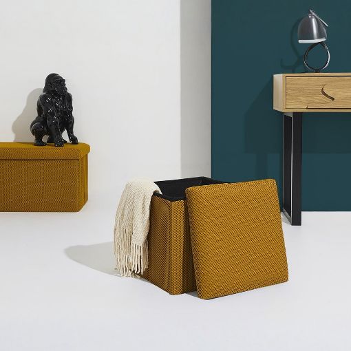 Εικόνα της Σκαμπό Home Deco Factory Atom Πτυσσόμενο με Αποθηκευτικό Χώρο 38x38x38cm Yellow HD0505