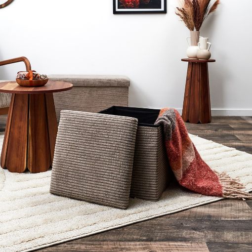 Εικόνα της Σκαμπό Home Deco Factory Scott Πτυσσόμενο με Αποθηκευτικό Χώρο 38x38x38cm Taupe HD0274DMP