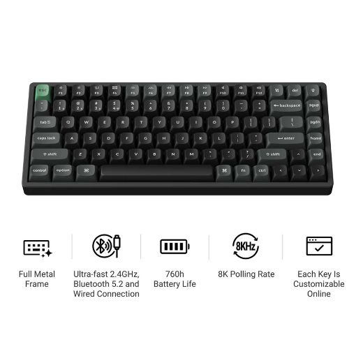 Εικόνα της Πληκτρολόγιο Keychron K2 Ultra 8K Wireless Custom 75% RGB Hot-Swappable Apex Red Switches Black (US) K2U-J1