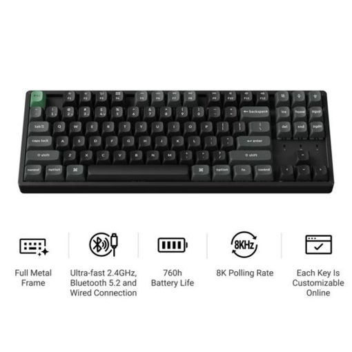 Εικόνα της Πληκτρολόγιο Keychron K8 Ultra 8K Wireless Custom TKL RGB Hot-Swappable Apex Red Switches (US) Black K8U-J1