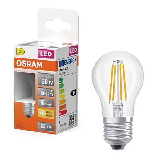 Εικόνα της Λάμπα LED Osram E27 P45 Filament 2700K 806lm 5.5W Warm White