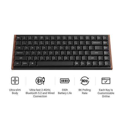Εικόνα της Πληκτρολόγιο Keychron K3 Ultra 8K Wireless Custom 75% RGB Hot-Swappable Milk POM Red Switches (US) Wood/Black K3U-H1