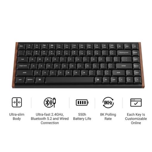 Εικόνα της Πληκτρολόγιο Keychron K3 Ultra 8K Wireless Custom 75% RGB Hot-Swappable Milk POM Brown Switches (US) Wood/Black K3U-H3