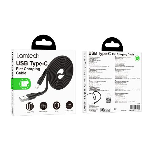 Εικόνα της Καλώδιο Lamtech Flat USB-C to USB-A 1m 18W Black LAM111801