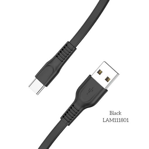 Εικόνα της Καλώδιο Lamtech Flat USB-C to USB-A 1m 18W Black LAM111801