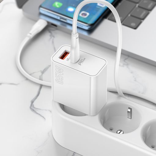 Εικόνα της Φορτιστής Lamtech GaN USB-C & USB-A PD/QC3.0 65W White LAM023558