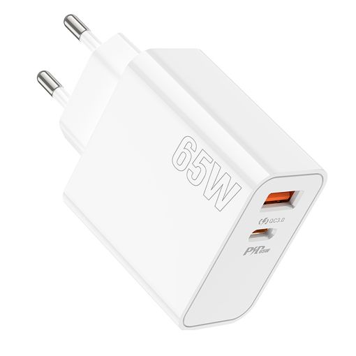 Εικόνα της Φορτιστής Lamtech GaN USB-C & USB-A PD/QC3.0 65W White LAM023558