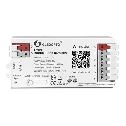 Εικόνα της Gledopto Controller Matter over Wifi RGB+CCT 12V-24V GL-C-218M
