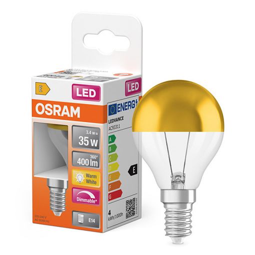 Εικόνα της Λάμπα LED Osram E14 Mirror P45 Dimmable Gold 2700K 400lm 3.4W Warm White