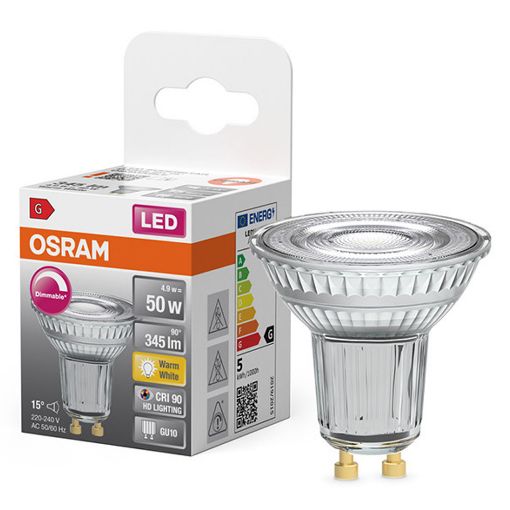 Εικόνα της Λάμπα LED Osram GU10 Spot 15° Dimmable 2700K 345lm 4.9W Warm White