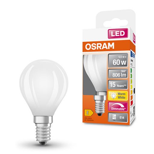 Εικόνα της Λάμπα LED Osram E14 P45 Mat Dimmable 2700K 806lm 5.5W Warm White