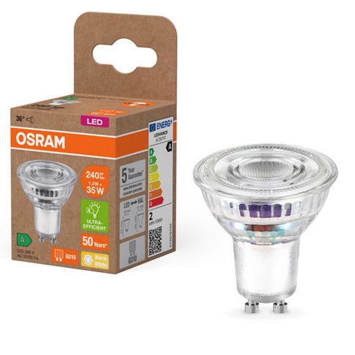 Εικόνα της Λάμπα LED Osram GU10 Spot Ultra Efficient 2700K 240lm 1.3W Warm White