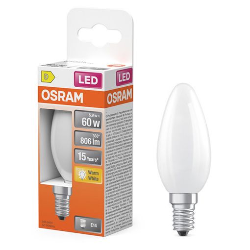 Εικόνα της Λάμπα LED Osram E14 Candle B35 Mat 2700K 806lm 5.5W Warm White
