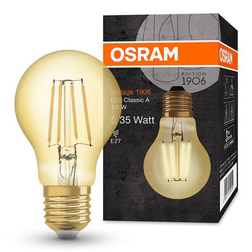 Εικόνα της Λάμπα LED Osram E27 A60 Filament Gold 2400K 410lm 4W Extra Warm White