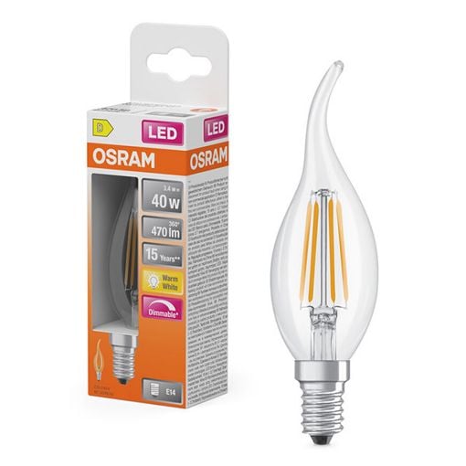 Εικόνα της Λάμπα LED Osram E14 Candle B35 Dimmable Filament 2700K 470lm 3.4W Warm White