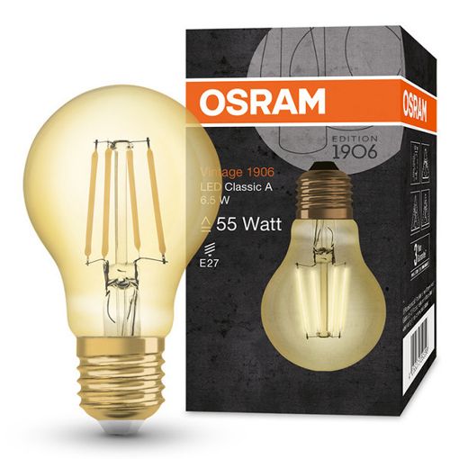 Εικόνα της Λάμπα LED Osram E27 A60 Filament Gold 2400K 650lm 6.5W Extra Warm White