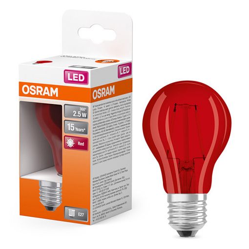 Εικόνα της Λάμπα LED Osram E27 A60 Filament 1000K 45lm 2.5W Red