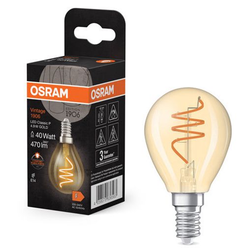 Εικόνα της Λάμπα LED Osram E14 P45 Filament Gold 2200K 470lm 4.9W Extra Warm White