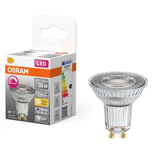Εικόνα της Λάμπα LED Osram GU10 Spot Dimmable 2700K 230lm 2.4W Warm White