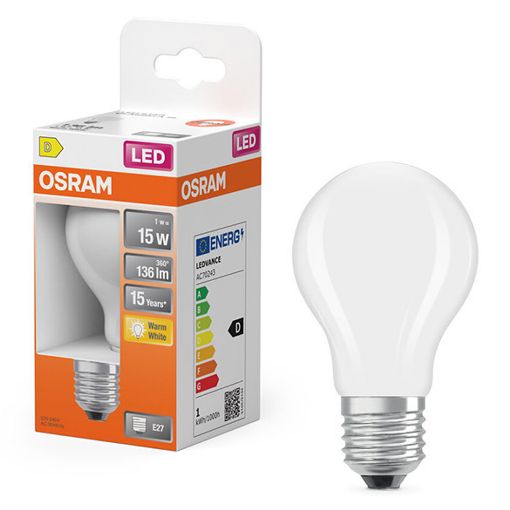 Εικόνα της Λάμπα LED Osram E27 A60 Mat 2700K 136lm 1W Warm White