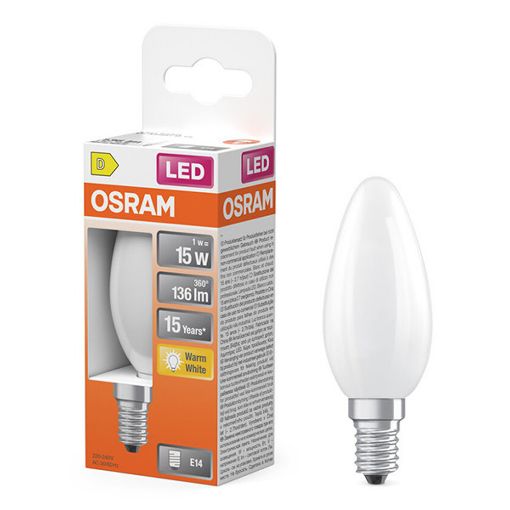 Εικόνα της Λάμπα LED Osram E14 Candle B35 Mat 2700K 136lm 1W Warm White