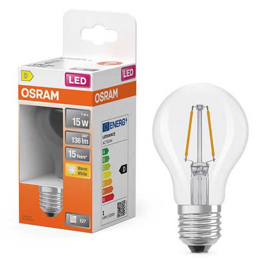 Εικόνα της Λάμπα LED Osram E27 A60 Filament 2700K 136lm 1W Warm White