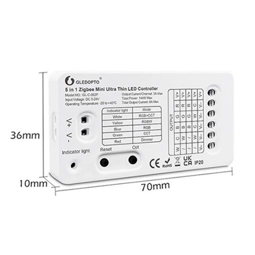 Εικόνα της Gledopto Controller 5in1 Mini Ultra Thin RGB+CCT ZigBee GL-C-002P